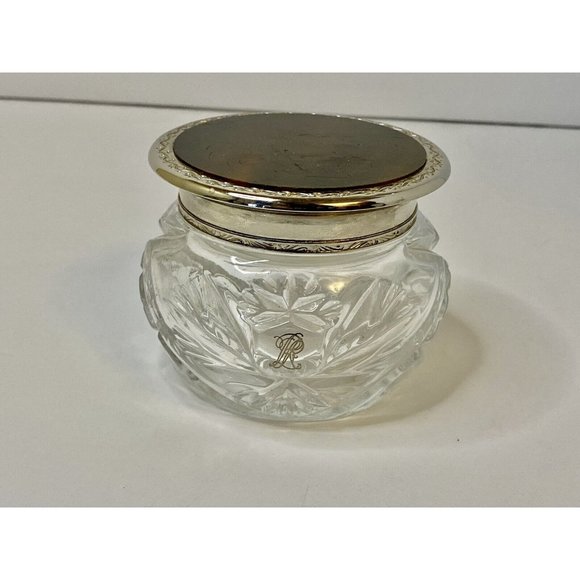 Vintage Vanity Powder Dresser Jar Dish with Brown Enamel Lid Scratching See Pics - Picture 12 of 12
